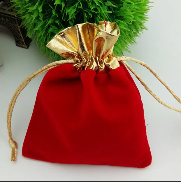 Velvet Drawstring Pouches Bags gold side flannel bags Gift bag Flocked jewelry pouch Favor Holders velvet drawstring bag multi color