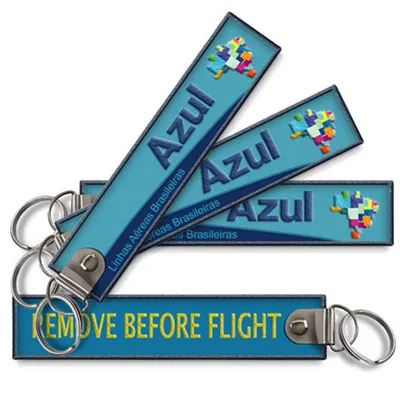 Azul Airlines Retirez avant la chaîne de clés de vol Tag de bagages à glissière Zipper Pull Woven broderie Keychain 139x31mm 