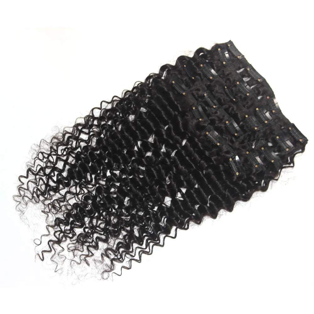 8pcs/lot 120g Brazilian Vrgin Deep Curly Clip In Human Hair Extensions #1B 16"-24" Remy Human Hair Clip In Hair Pieces