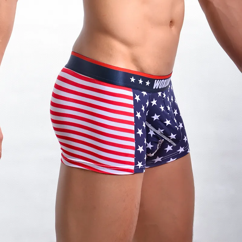 Cuecas dos homens boxers shorts clássico EUA bandeira impressa mens boxershorts homens de algodão homens underwear sexy baixo cintura design convexo