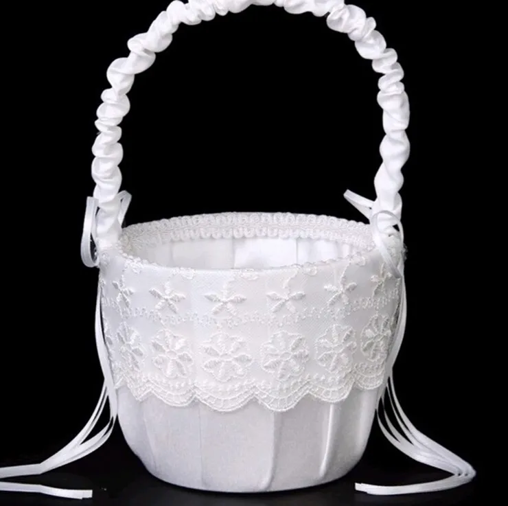 Dentelle jolie fille garçon panier de fleurs pour mariage à la main cérémonie de mariage faveurs de fête fournitures ruban fille Golwer paniers