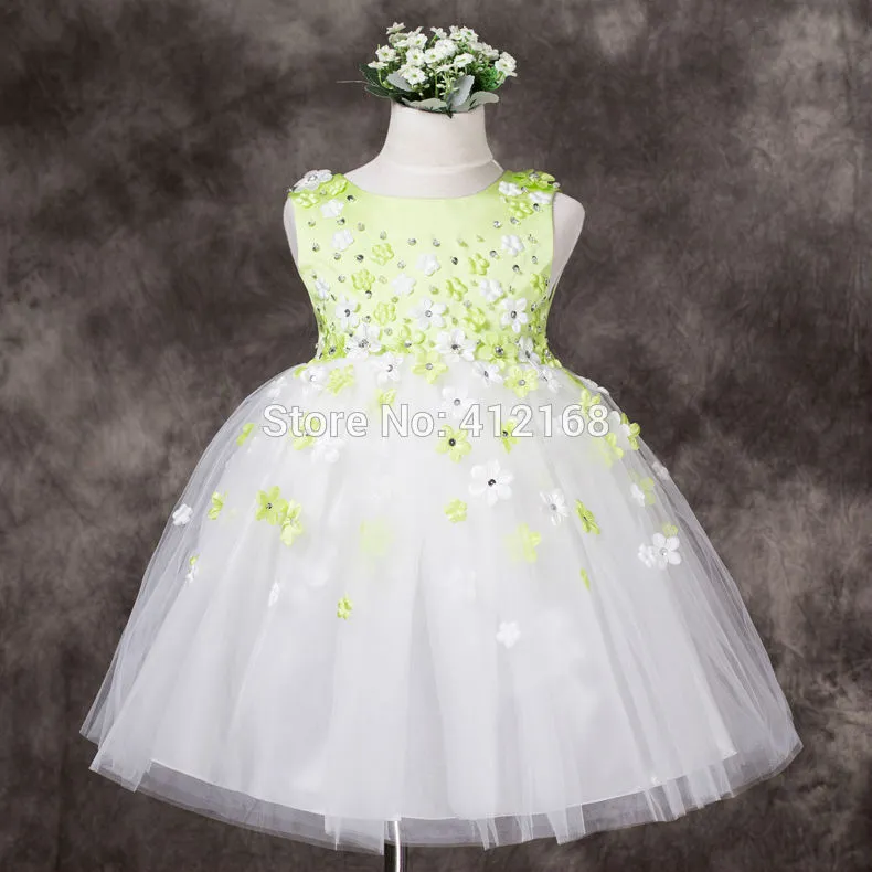 Hochwertige Blumenmädchenkleider, Prinzessinnen-Festzug-Kleider für Kinder, Tüll, bodenlang, Kommunion, Hochzeit, Partykleid