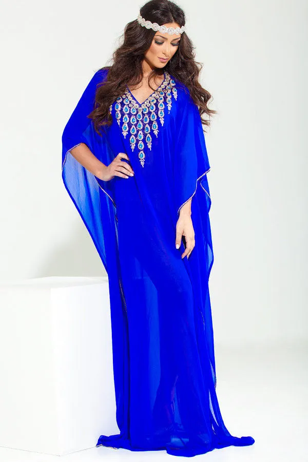 2022 Royal Blue Aftonklänningar för Saudiarabiska Womens Luxury Muslim Arabiska Arabiska Caftans Islamic Beaded Dubai Kaftan Abaya Klänningar