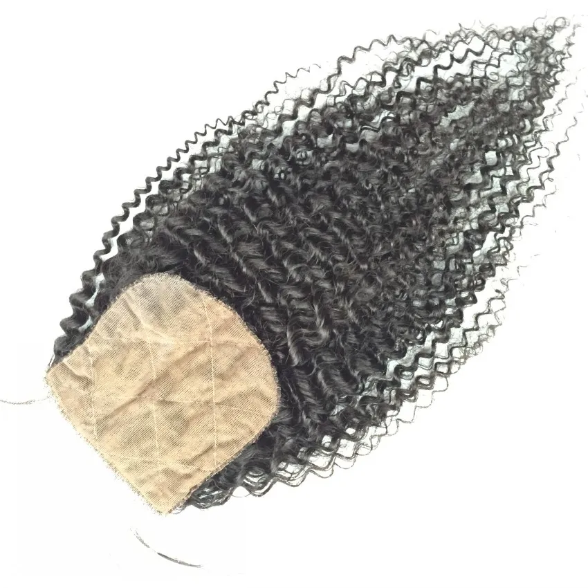 100% Cambodian Virgin Hair Silk Base Lace Closure 4"x4" 10-20inch Afro Kinky Curly Unprocessed Human Hair Closure Bleached Knots
