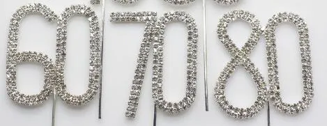 Argento diamante strass cake topper compleanni numeri di nozze bastoncino di cristallo accessori torte decorazioni feste