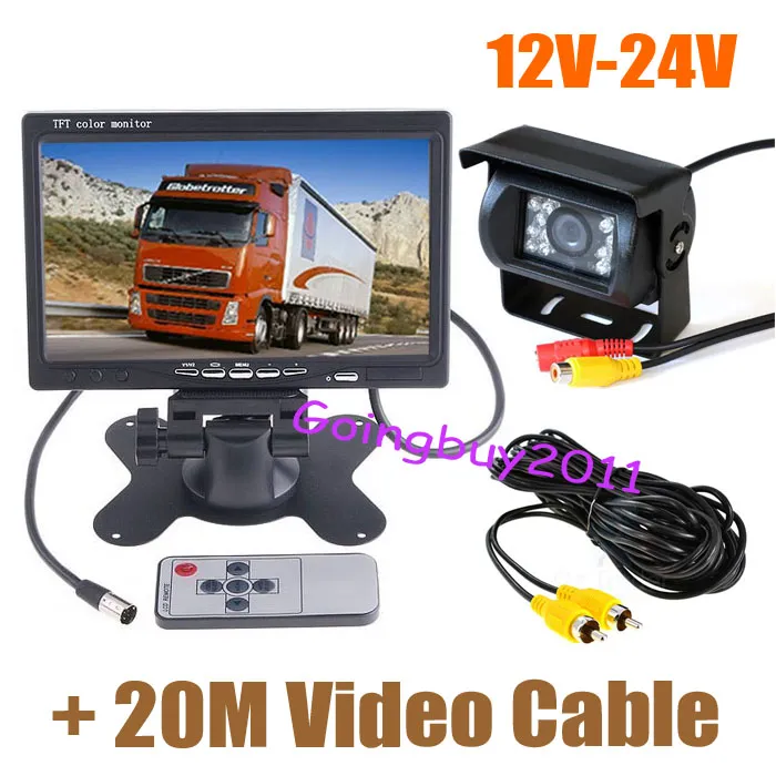 12V24V 18 LED IR LED -reversering av säkerhetskopieringskamera Bakvy Kit 7quot LCD Monitor för busbil med 20m Video Cable7404648