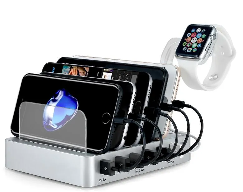 Cell Phone Chargers 6 Port USB Charging Station Desktop Charing Stand Organizer Fits Most USB-charged Devices