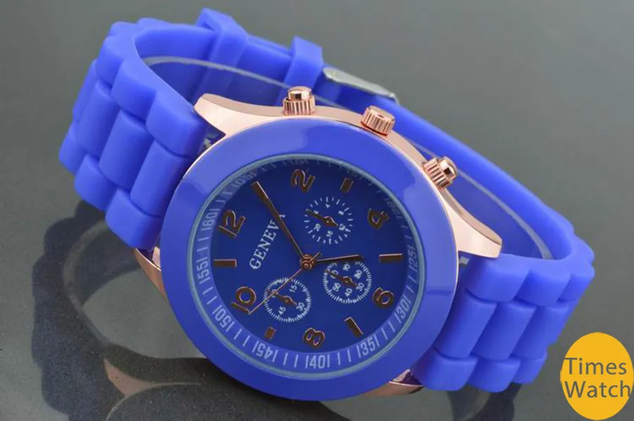 Frete grátis Genebra Novo Estilo Assista Jelly Assista Três círculos Display Silicone Strap Candy Color Unisex Dropship