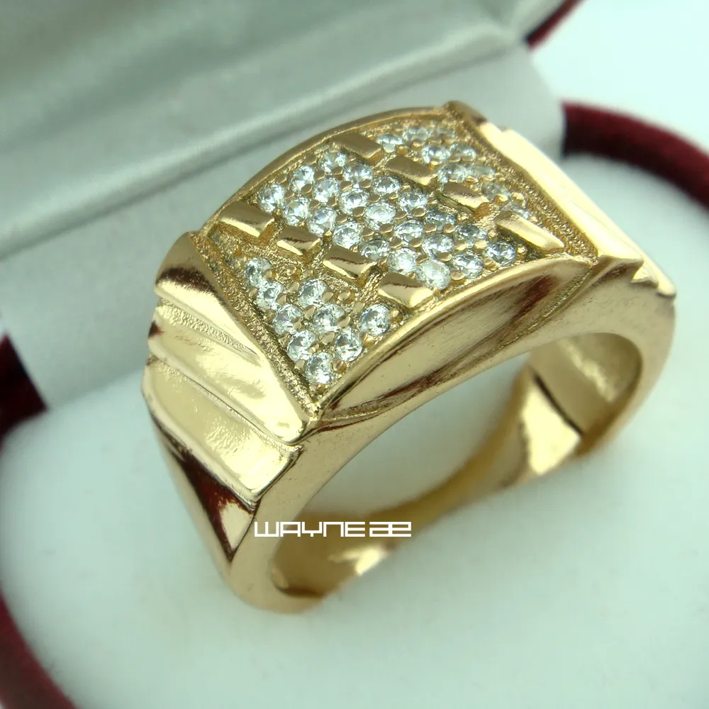 anello da uomo placcato in oro giallo 18 carati CZ Vogue gioielli popolari (SIZE Q-Z + 5) R211