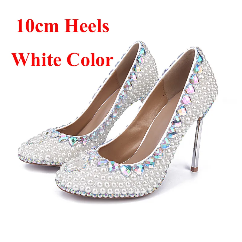 Zilveren Stiletto Hak Wit Pearl Trouwschoenen Dames Platform Schoenen Rhinestone Dunne Hakken Bruids Schoenen Comfortabele Party Schoenen