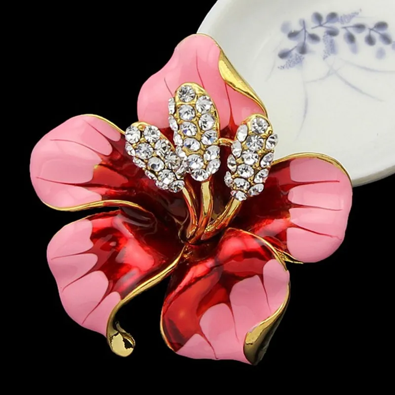 Золотые цветочные алмазные броши булавки Corsage Эмалевая бриллиантовая бутонка