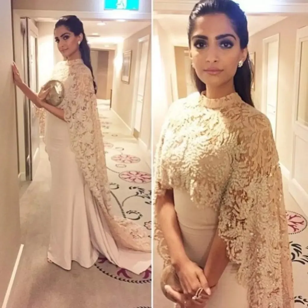 2018 Ny Sonam Kapoor Dresses Evening Wear With Long Wrap Appliques Elegant Arabisk Paolo Sebastian Prom Party Celebrity Gowns Vestidos