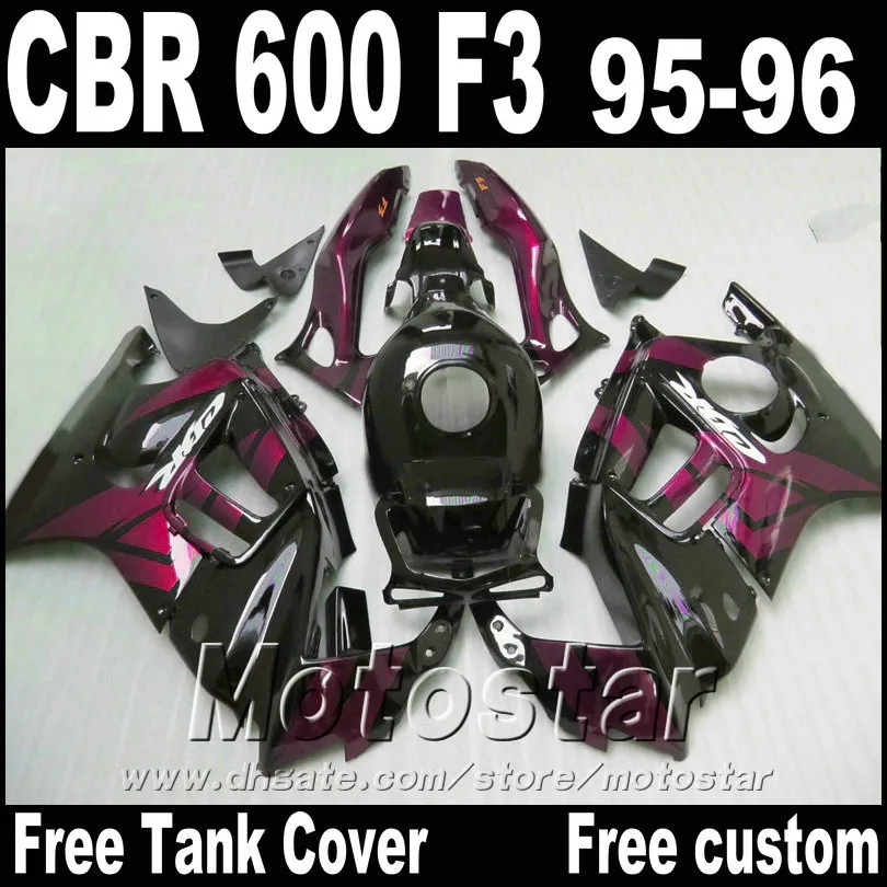 Anpassa kroppssatser för Honda CBR600 F3 Fairings 1995 1996 Röd svart plastfeokingkit CBR 600 95 96 ZB66