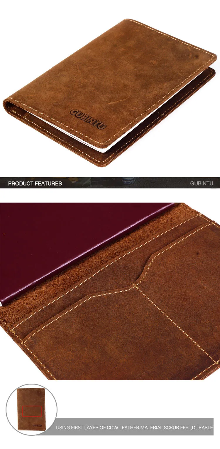 Högkvalitativ multifunktionell kreditkortshållare Mens Purse Travel Wallet Vintage Cowhide Fine Leather Passport Holder