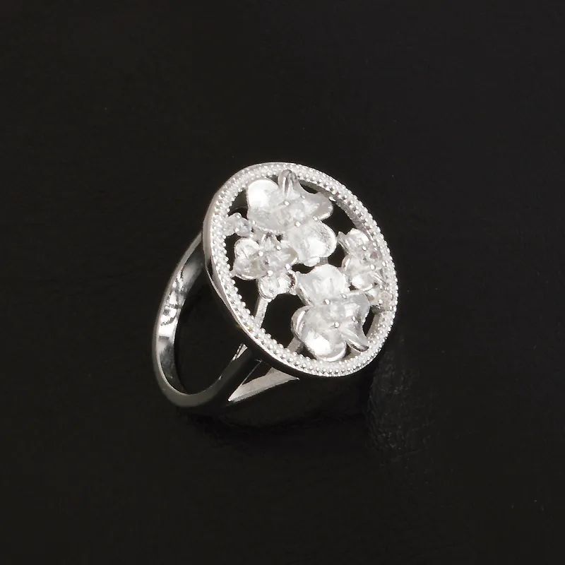 New 925 Sterling Silver fashion jewelry Big Flower White Diamond With Pave zircon ring hot sell girl gift 1719