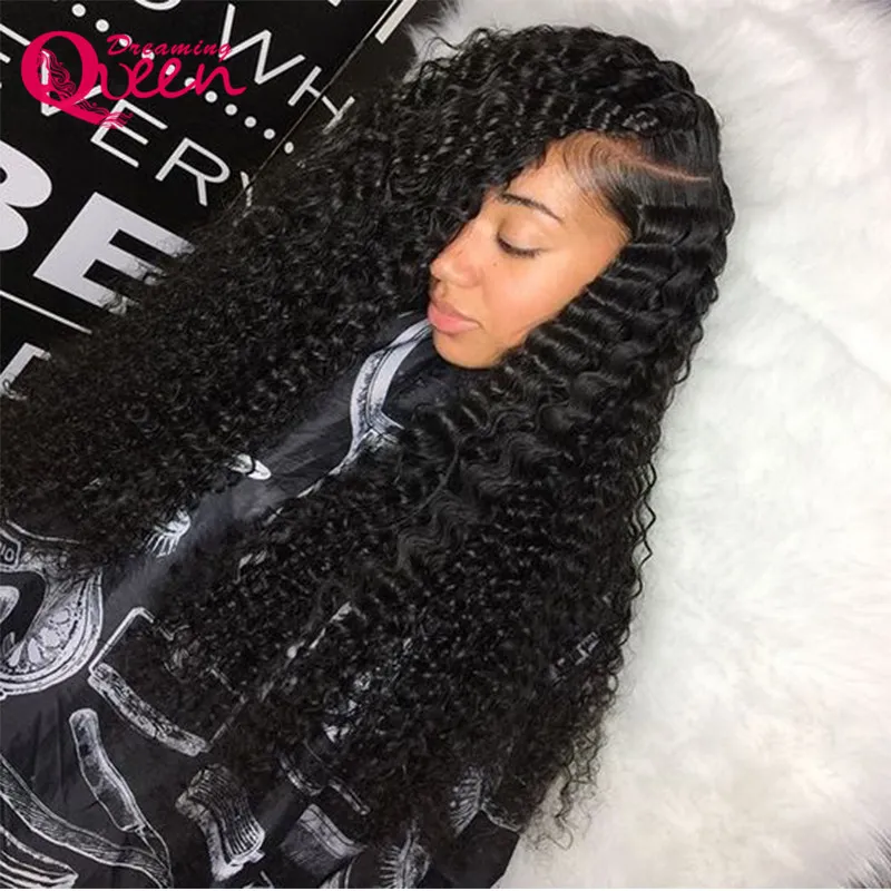 Onda Profunda Brasileira 100% Humano Virgem Cabelo Natural Color Preto Completa Perucas de Lace Glueless para mulheres negras Perucas dianteiras de renda com cabelo do bebê