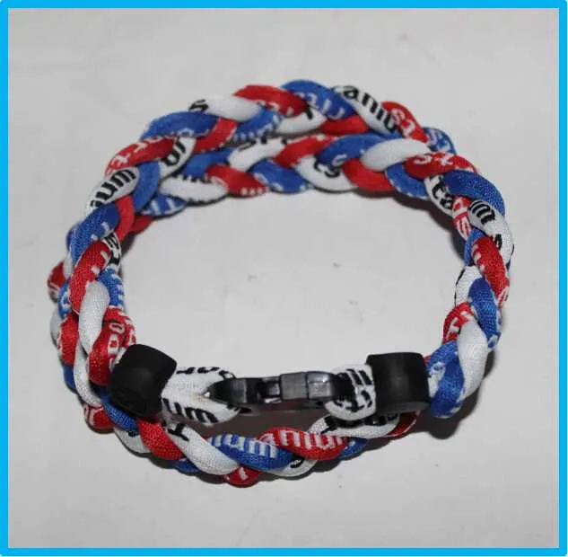 3 cordes tornade sport titane collier collier tressé bracelet titane ionique sport baseball collier 16/18/20/22 pouces