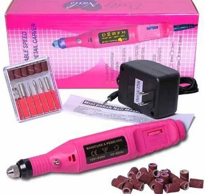 Elektrisk nagelborrmaskin Art Salon Manicure File Polish Tool + 6 Bits Pedicure 20000RPM (100V ~ 240V) DHL Gratis JJD1925