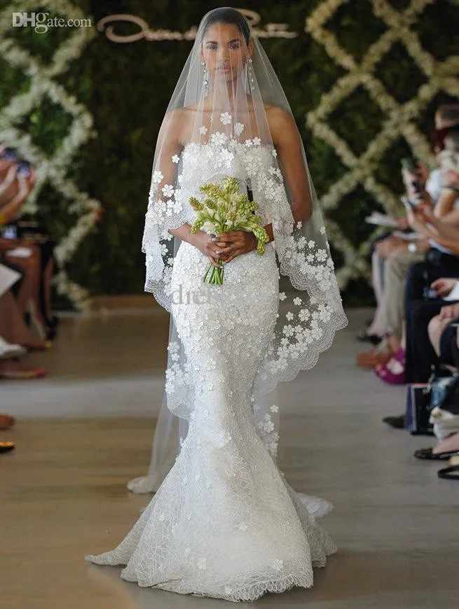 2019 Nowy elegancki syrena Oscar del la Renta Spring Spring Bridal Strape Bezpośrednia koronkowa długość podłogi Suknie ślubne Mermaid Made Bridal G7353933