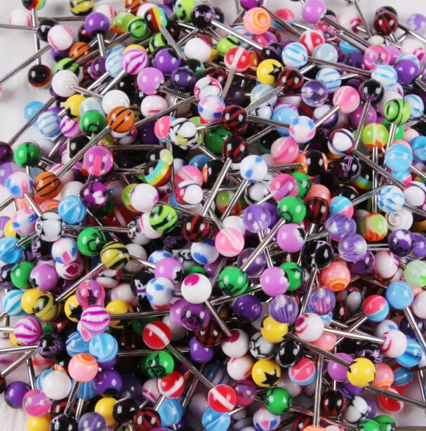 Tongue Ring bar lot mix color uv acrylic body piercing jewelry tongue barbell ring6757039