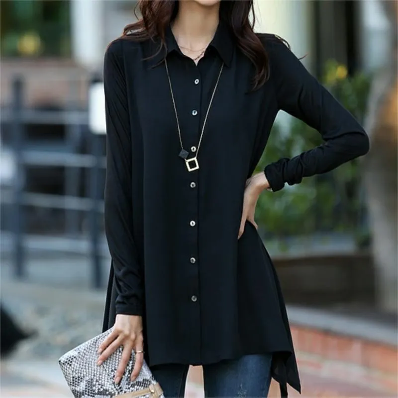 Qiliya Manga Larga Camisa Blusa Negro Primavera Nueva Señoras Coreana Suelta Camisa Reversa Gasa De 7,13 € | DHgate