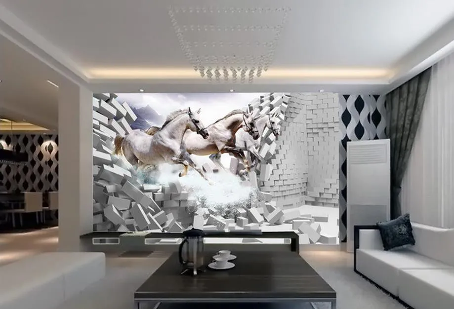 Anpassad tapet för väggar Vithäst Rida 3D-väggmålningar Bakgrund för vardagsrum