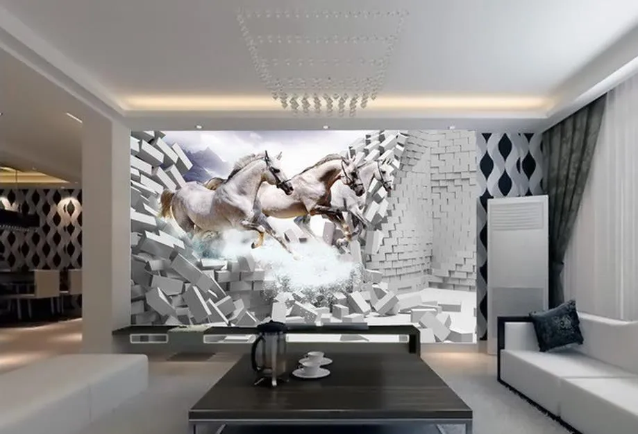 Sfondo personalizzato pareti White Horse Ride Wallpaper 3D Murales soggiorno8111530