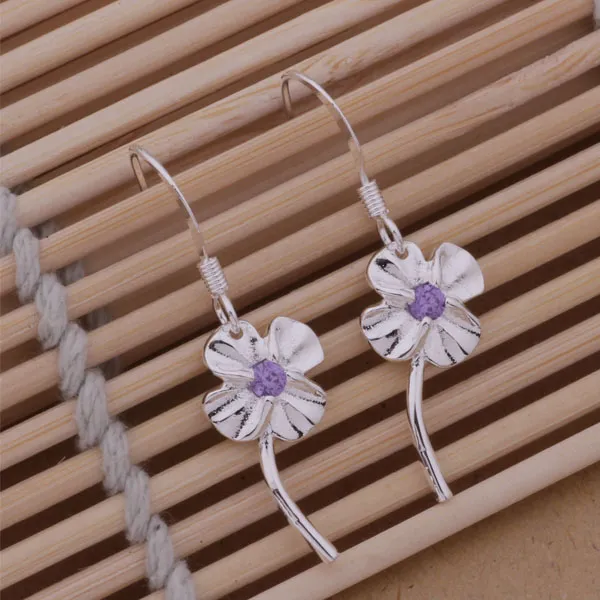 Fashion (Jewelry Manufacturer) 40 pcs a lot with Dangle Purple blue white Crystal Clover earrings 925 sterling silver jewelry