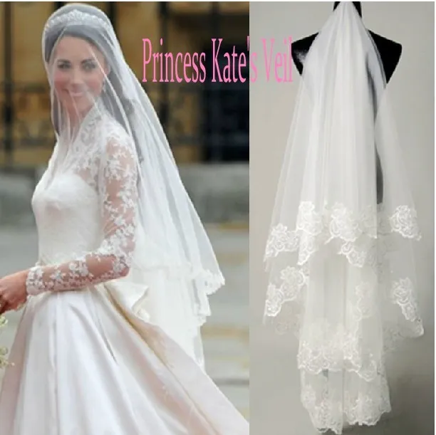 2019 En Iyi Promosyon Güzel Beyaz Gelin Veils Kate Prenses Ucuz Basit Kenar Düğün Peçe Gelin Örgün Vintage Aksesuar