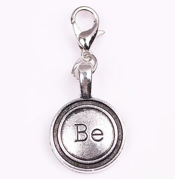 20pcs/lot Silver " be " letter charm Tagged Pendant Charms with Lobster clasp Fit for Glass Living Memory Floating Locket