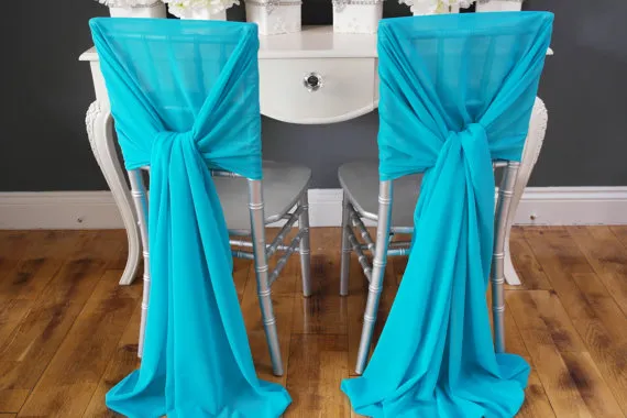 Novo Arrvail! 40 pcs Turquesa Cadeira Caixilhos para o Evento Do Casamento Decoração Do Partido Cadeira Sash Ideias De Casamento Chiffon