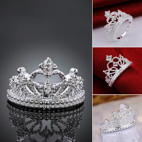 2018 haute qualité fille/femme mode 925 argent R630 brillant cristal double couronne anneau 2.3*1.6 cm bijoux en argent taille us7/us8