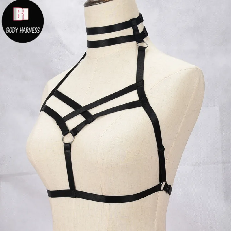 Arnés erótico Sexy para mujer, sujetador tipo jaula, Tops, sujetador abierto con tiras, arnés gótico para el cuerpo, lencería Bondage, liga, ropa interior, arnés