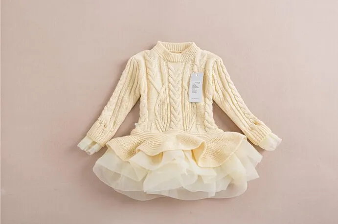 4 색 가을 어린이 소녀 긴 소매 스웨터 패치 투투 Organza 드레스 소녀 공주 Dressy 차일 아웃 의류 높은 품질