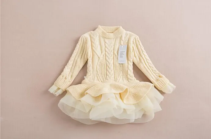 4 couleurs Automne Enfants Filles À Manches Longues Chandail Patch Tutu Organza Robes Fille Princesse Dressy Childs Vêtements Out Porter De Haute Qualité