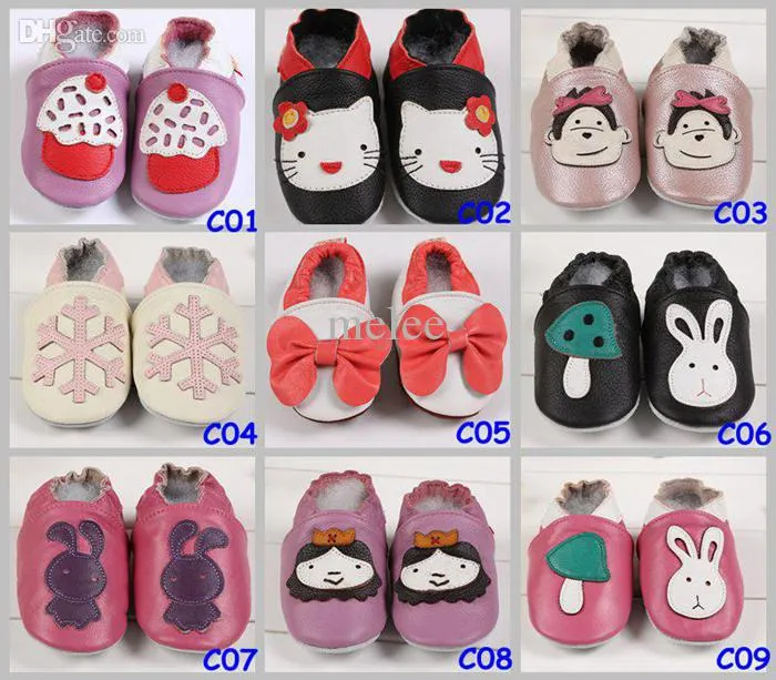 Cuir bébé Soft Sold Sole Chaussures Chaussures Zoo Nouveau-né Chaussures En Cuir Chemin En Cuir Toddler Premier Walker Chaussures