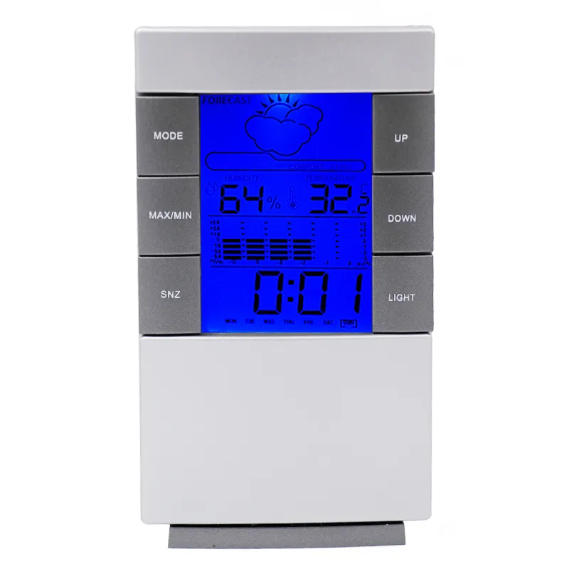 Nieuwe aankomst digitale draadloze LCD-thermometer Hygrometer Elektronische binnentemperatuur Vochtigheid Meter Klok Weerstation LZ0691