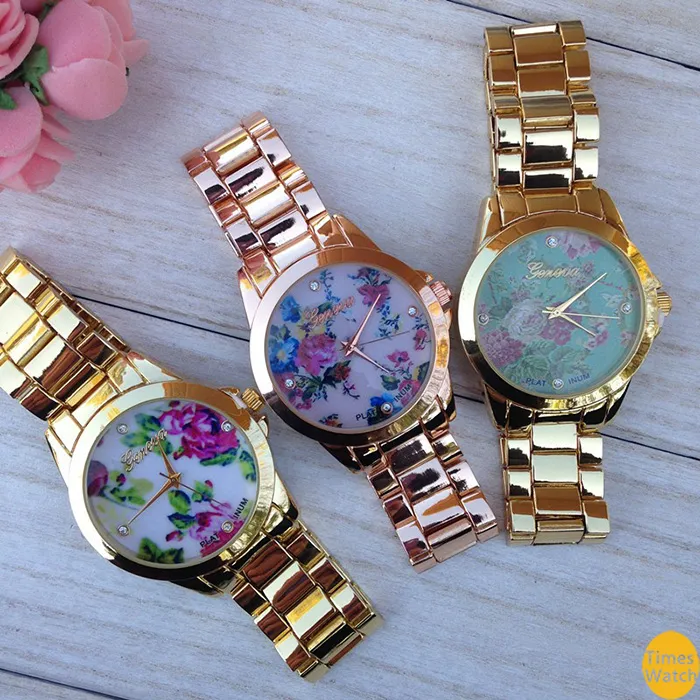 high style on a pretty bracelet watch and finished with a vintage floral print center links. Feel beautiful e