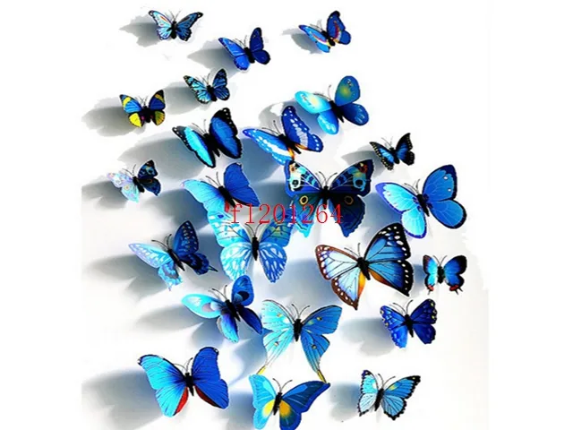 =  شحن مجاني / set 3D الفراشات ملصقات الحائط ملصقات الديكور 3D فراشة البلاستيكية القابلة للإزالة