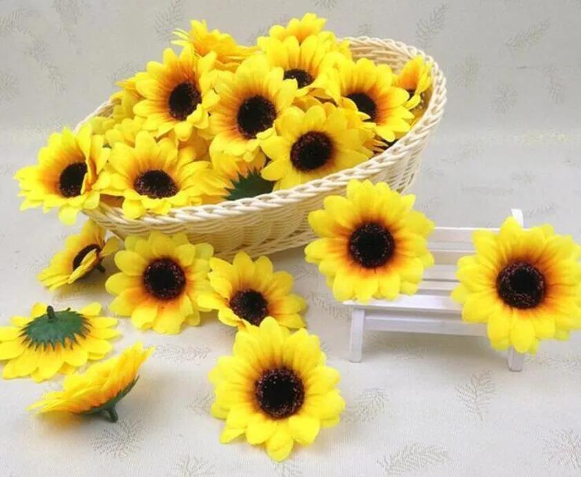 2.8 ''fleurs artificielles têtes de tournesol en soie fleur Simulation fleurs décoratives pour fête mariage maison vente en gros