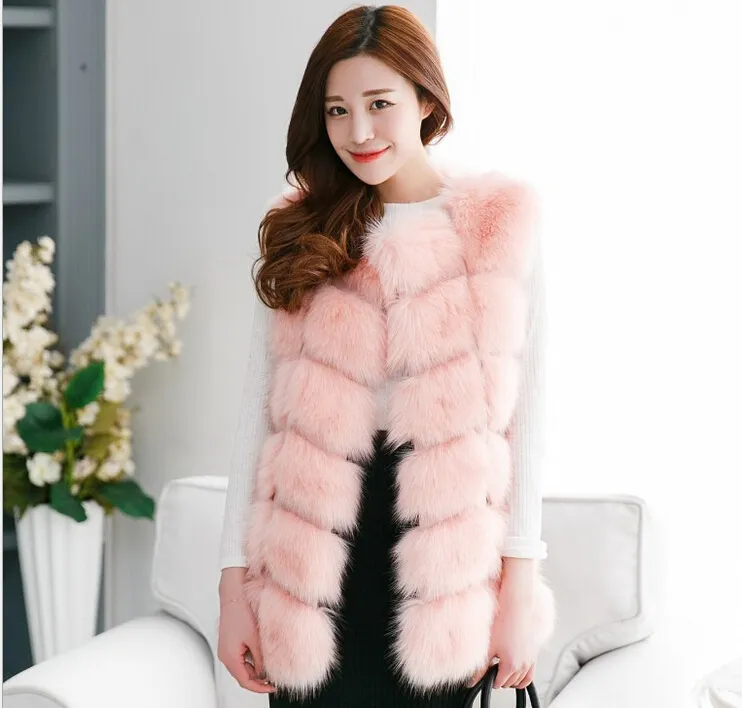 2018 Vinter Kvinnor Plus Storlek Faux Fur Coat Fashion Long Vest Jackor Faux Fur Vest Ladies Outwear pälsrockar för kvinnor