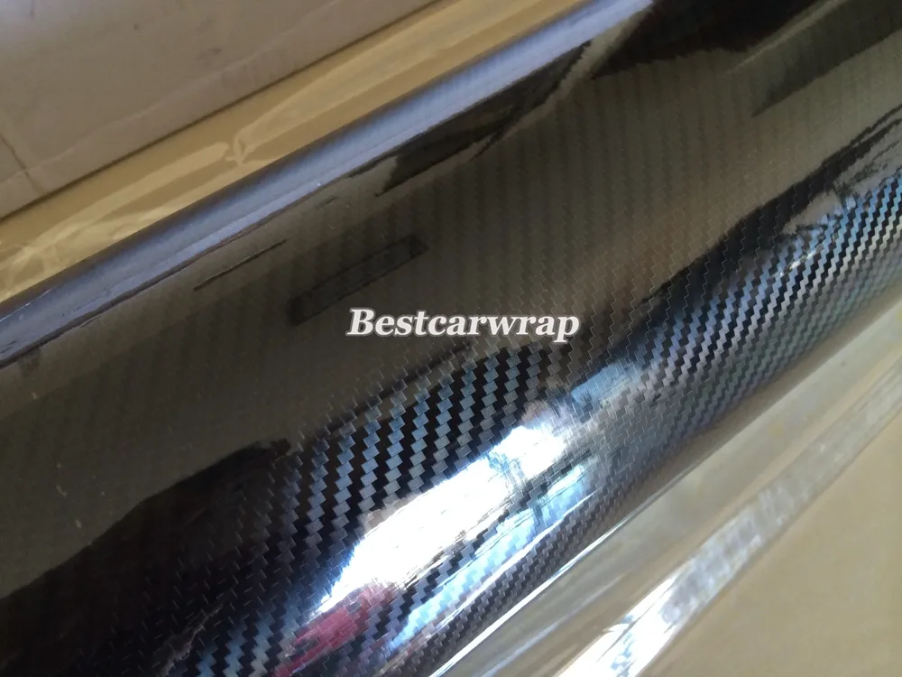 Premium Black 5D Carbon Fiber Vinyl Wrap Car Wrap Film Air Bubble Free Gloss 5D Carbon Fibre Vehicle Wrapping Film size 1.52x20m/Roll