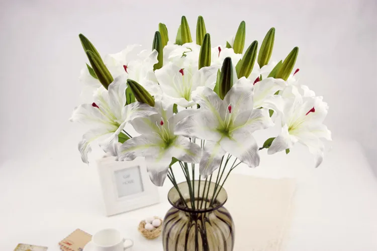 Artificial Lily Flower Wedding Bouquet Fake Silk Flowers for Christmas Room Home Decorations Length 70cm