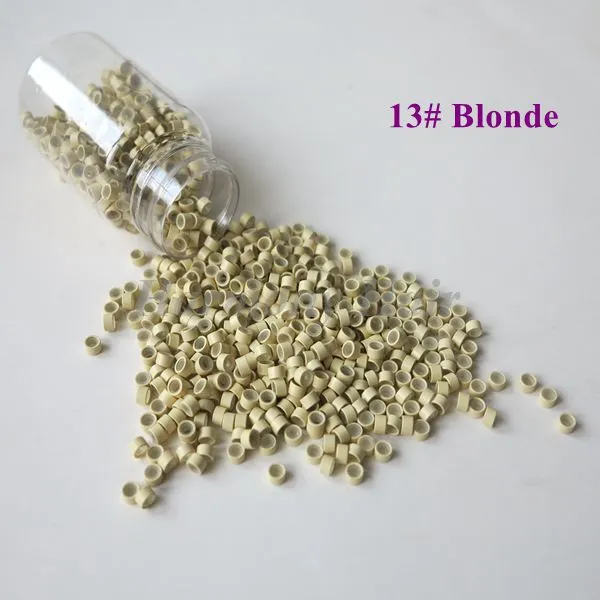 Partihandel / flaska 5 * 3 * 3mm 7 # Ljus Blond Aluminium Silikonfodrad Mikroringar / Länkar / Pärlor för Feather Human Hair Extensions