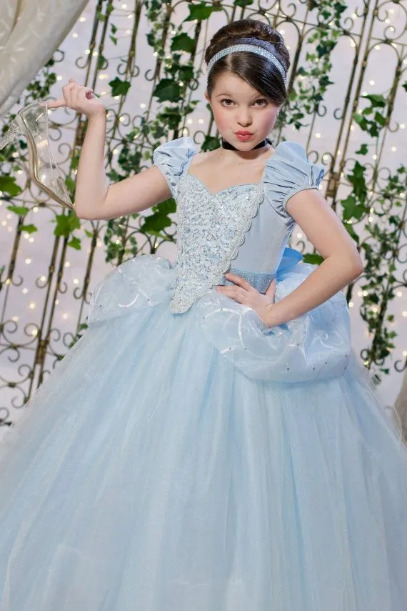 Vestido de fiesta Vestidos de flores para niña Vestido de desfile de Cenicienta Azul hielo Encantadores apliques de tul con cuentas Brillantes Vestido de alta calidad para niños