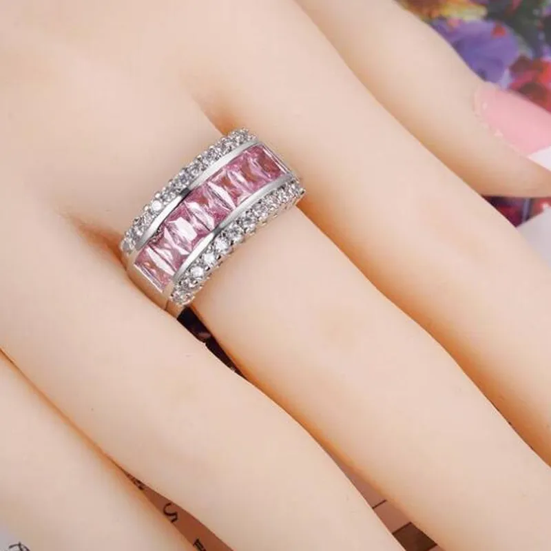 New Bridal Jewelry Wedding Rings Fire Pink Cubic Zirconia 925 Sterling Silver Ring Mix 