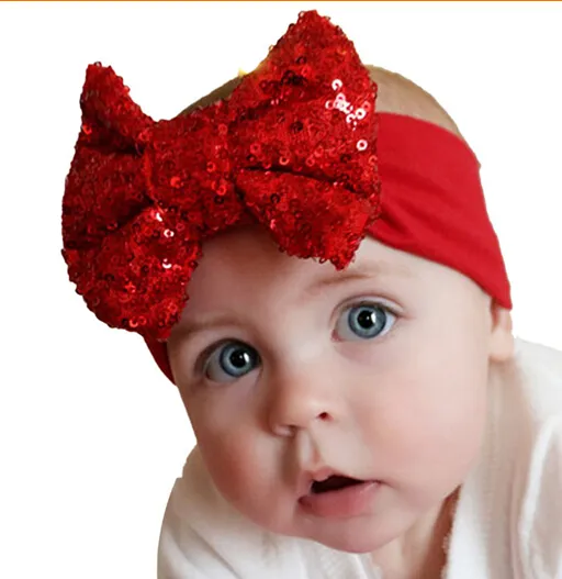 15% Off Hot Sale 15st Fashion Barn Stora Sequined Bow Hårband Baby Hår Julprodukter Hår Tillbehör Drop Shipping