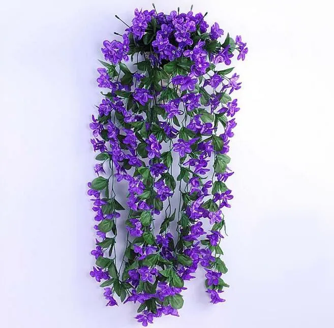 Simulation flower rattan basket Chlorophytum violet wall hanging wedding home decorations artificial flower vine