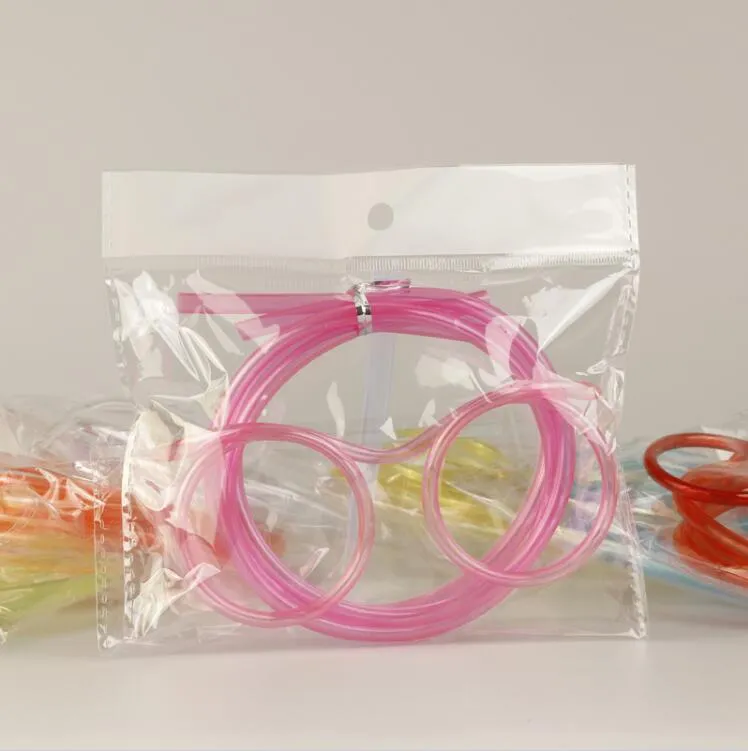 Divertenti bicchieri morbidi Paglia Tubo bere flessibile unico Accessori feste bambini Cannucce colorate in plastica rosa blu