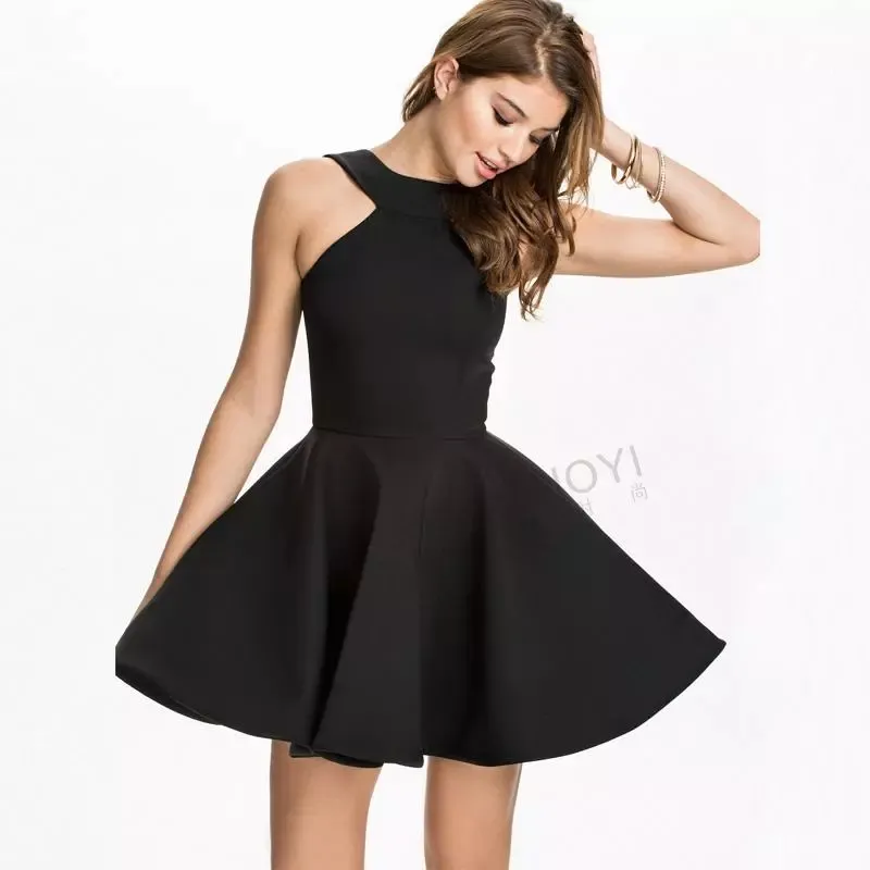 Knee Length Homecoming Black Dress Halter Hoco Dresses Simple Short White  Backless Homecoming Dress Party Dress